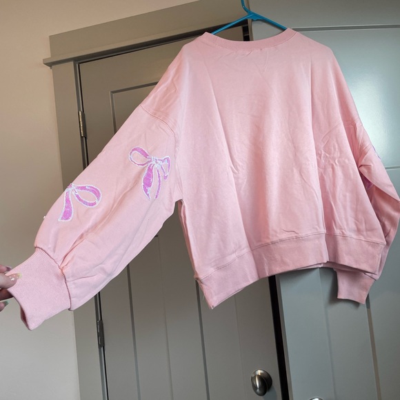 Peach Love Sequin Pink Crewneck with Bow Design - Picture 4 of 4